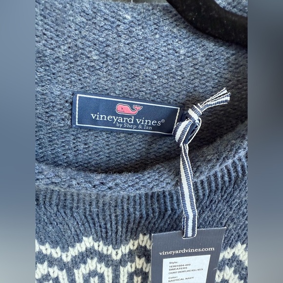 Vineyard Vines chunky Snowflake Roll neck Nautical Navy Wool Blend Sweater • L - Picture 5 of 8